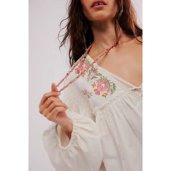 Free People Lucia Blouse Top Floral Embroidered Cotton Balloon Sleeve S 283596 - Picture 3 of 8